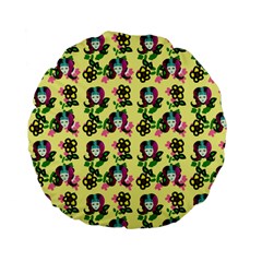 60s Girl Yellow Floral Daisy Standard 15  Premium Flano Round Cushions by snowwhitegirl