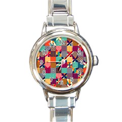 Geometric Mosaic Round Italian Charm Watch by designsbymallika