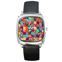 Geometric Mosaic Square Metal Watch by designsbymallika