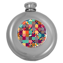 Geometric Mosaic Round Hip Flask (5 Oz) by designsbymallika