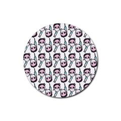 Doctor Pattern White Rubber Round Coaster (4 Pack)  by snowwhitegirl