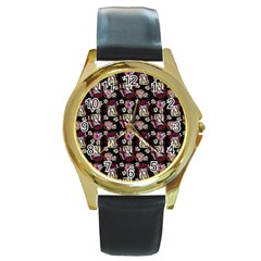 Braids Doll Daisies Black Round Gold Metal Watch by snowwhitegirl