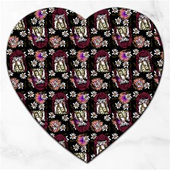 Braids Doll Daisies Black Jigsaw Puzzle (heart) by snowwhitegirl