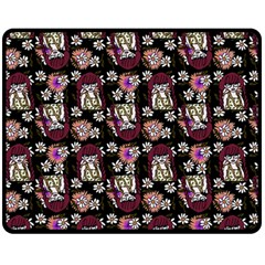 Braids Doll Daisies Black Fleece Blanket (medium)  by snowwhitegirl