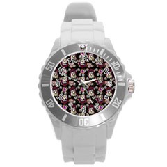 Braids Doll Daisies Black Round Plastic Sport Watch (l) by snowwhitegirl