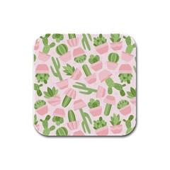 Cactus Pattern Rubber Square Coaster (4 Pack)  by designsbymallika