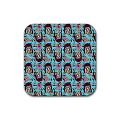 Braids Doll Daisies Blue Rubber Coaster (square)  by snowwhitegirl