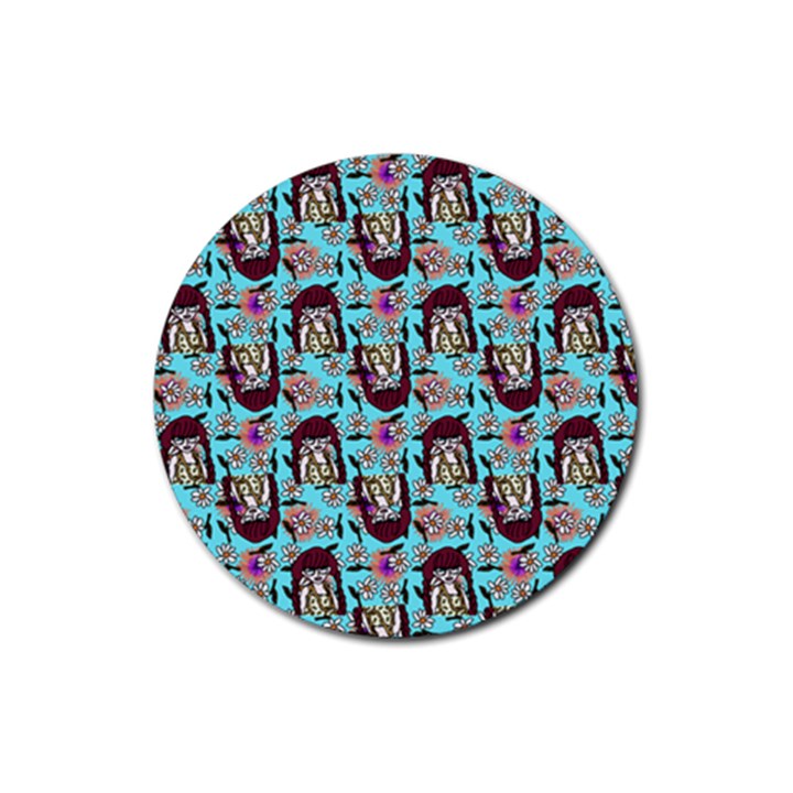 Braids Doll Daisies Blue Rubber Coaster (Round) 