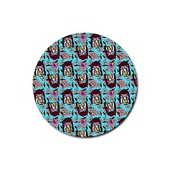 Braids Doll Daisies Blue Rubber Round Coaster (4 Pack)  by snowwhitegirl