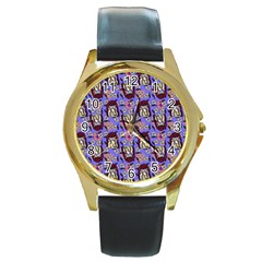 Braids Doll Daisies Purple Round Gold Metal Watch by snowwhitegirl