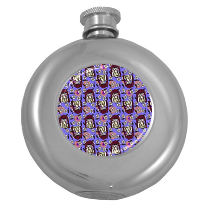 Braids Doll Daisies Purple Round Hip Flask (5 oz)