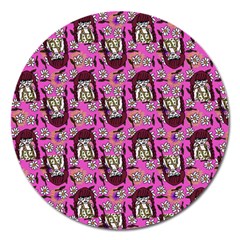 Braids Doll Daisies Pink Magnet 5  (round)