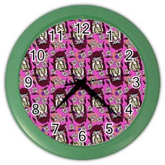 Braids Doll Daisies Pink Color Wall Clock by snowwhitegirl