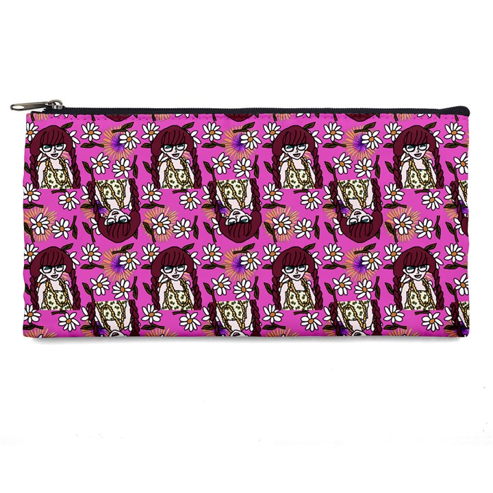 Braids Doll Daisies Pink Pencil Case