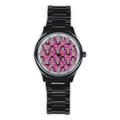 Braids Doll Daisies Pink Stainless Steel Round Watch by snowwhitegirl