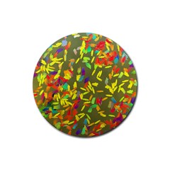 Colorful Brush Strokes Painting On A Green Background                                                    Rubber Coaster (round) by LalyLauraFLM