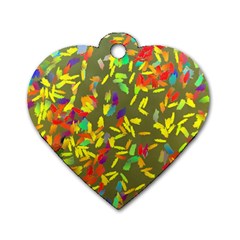 Colorful Brush Strokes Painting On A Green Background                                                    Dog Tag Heart (one Side) by LalyLauraFLM