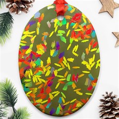 Colorful Brush Strokes Painting On A Green Background                                                    Ornament (oval) by LalyLauraFLM