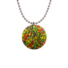 Colorful Brush Strokes Painting On A Green Background                                                    1  Button Necklace by LalyLauraFLM