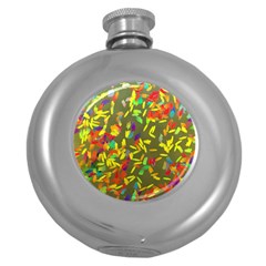 Colorful Brush Strokes Painting On A Green Background                                                    Hip Flask (5 Oz) by LalyLauraFLM