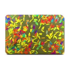 Colorful Brush Strokes Painting On A Green Background                                                    Small Doormat by LalyLauraFLM