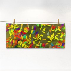 Colorful Brush Strokes Painting On A Green Background                                                    Hand Towel by LalyLauraFLM