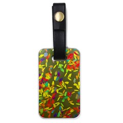 Colorful Brush Strokes Painting On A Green Background                                                    Luggage Tag (one Side) by LalyLauraFLM