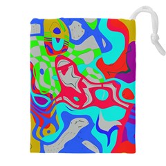 Colorful Distorted Shapes On A Grey Background                                                 Drawstring Pouch (5xl) by LalyLauraFLM