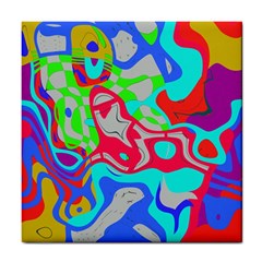 Colorful Distorted Shapes On A Grey Background                                                     Tile Coaster by LalyLauraFLM