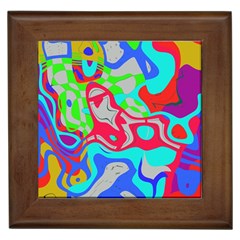 Colorful Distorted Shapes On A Grey Background                                                     Framed Tile by LalyLauraFLM