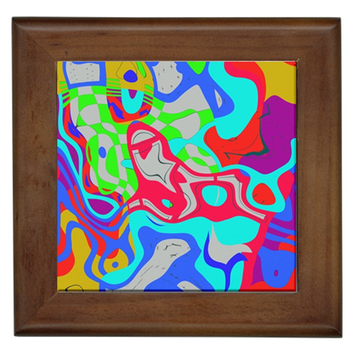 Colorful distorted shapes on a grey background                                                     Framed Tile