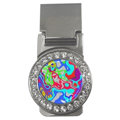 Colorful Distorted Shapes On A Grey Background                                                     Money Clip (cz) by LalyLauraFLM