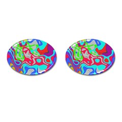 Colorful Distorted Shapes On A Grey Background                                                     Cufflinks (oval) by LalyLauraFLM