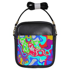 Colorful Distorted Shapes On A Grey Background                                                     Girls Sling Bag by LalyLauraFLM