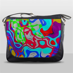 Colorful Distorted Shapes On A Grey Background                                                     Messenger Bag by LalyLauraFLM