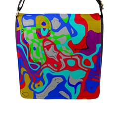 Colorful Distorted Shapes On A Grey Background                                                     Flap Closure Messenger Bag (l) by LalyLauraFLM