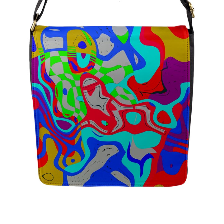 Colorful distorted shapes on a grey background                                                     Flap Closure Messenger Bag (L)