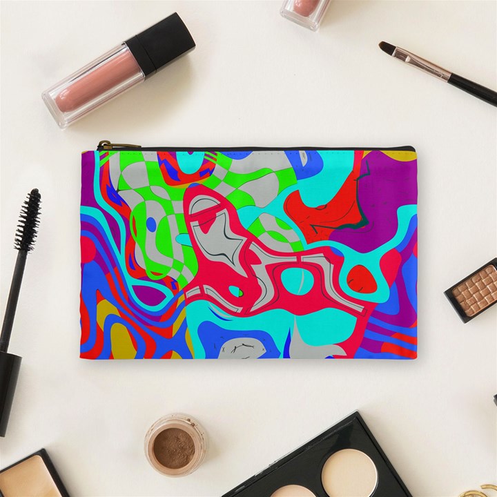 Colorful distorted shapes on a grey background                                                     Cosmetic Bag