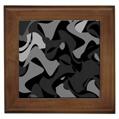 Trippy, Asymmetric Black And White, Paint Splash, Brown, Army Style Camo, Dotted Abstract Pattern Framed Tile by Casemiro