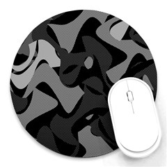 Trippy, Asymmetric Black And White, Paint Splash, Brown, Army Style Camo, Dotted Abstract Pattern Round Mousepads by Casemiro