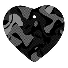 Trippy, Asymmetric Black And White, Paint Splash, Brown, Army Style Camo, Dotted Abstract Pattern Ornament (heart) by Casemiro