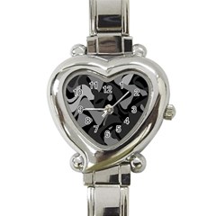 Trippy, Asymmetric Black And White, Paint Splash, Brown, Army Style Camo, Dotted Abstract Pattern Heart Italian Charm Watch by Casemiro