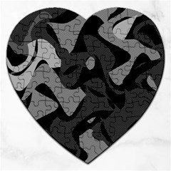 Trippy, Asymmetric Black And White, Paint Splash, Brown, Army Style Camo, Dotted Abstract Pattern Jigsaw Puzzle (heart) by Casemiro