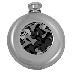 Trippy, Asymmetric Black And White, Paint Splash, Brown, Army Style Camo, Dotted Abstract Pattern Round Hip Flask (5 Oz) by Casemiro