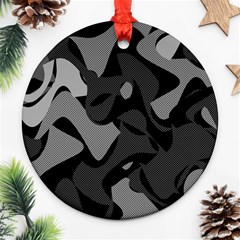 Trippy, Asymmetric Black And White, Paint Splash, Brown, Army Style Camo, Dotted Abstract Pattern Round Ornament (two Sides) by Casemiro