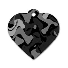 Trippy, Asymmetric Black And White, Paint Splash, Brown, Army Style Camo, Dotted Abstract Pattern Dog Tag Heart (one Side) by Casemiro