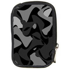 Trippy, Asymmetric Black And White, Paint Splash, Brown, Army Style Camo, Dotted Abstract Pattern Compact Camera Leather Case by Casemiro