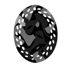 Trippy, Asymmetric Black And White, Paint Splash, Brown, Army Style Camo, Dotted Abstract Pattern Ornament (oval Filigree) by Casemiro