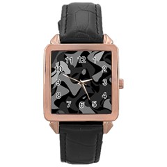 Trippy, Asymmetric Black And White, Paint Splash, Brown, Army Style Camo, Dotted Abstract Pattern Rose Gold Leather Watch  by Casemiro