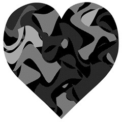 Trippy, Asymmetric Black And White, Paint Splash, Brown, Army Style Camo, Dotted Abstract Pattern Wooden Puzzle Heart by Casemiro